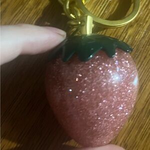 Glittery Pink Strawberry Keychain